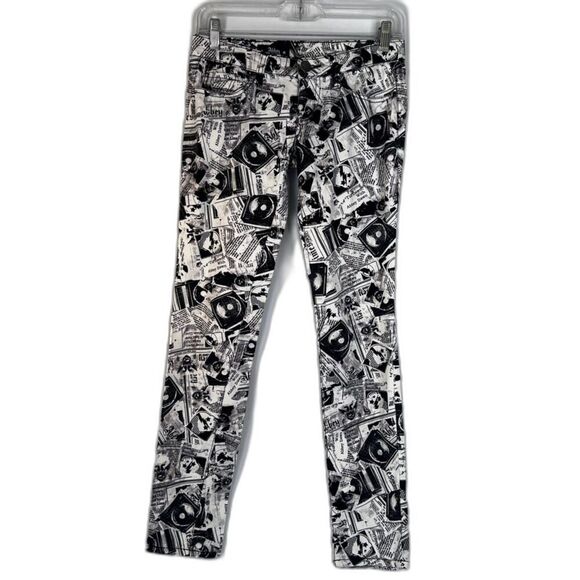 Abbey Dawn by Avril Lavigne Black White Newsprint Goth Punk Skinny Pants JRS 3 - Picture 1 of 12